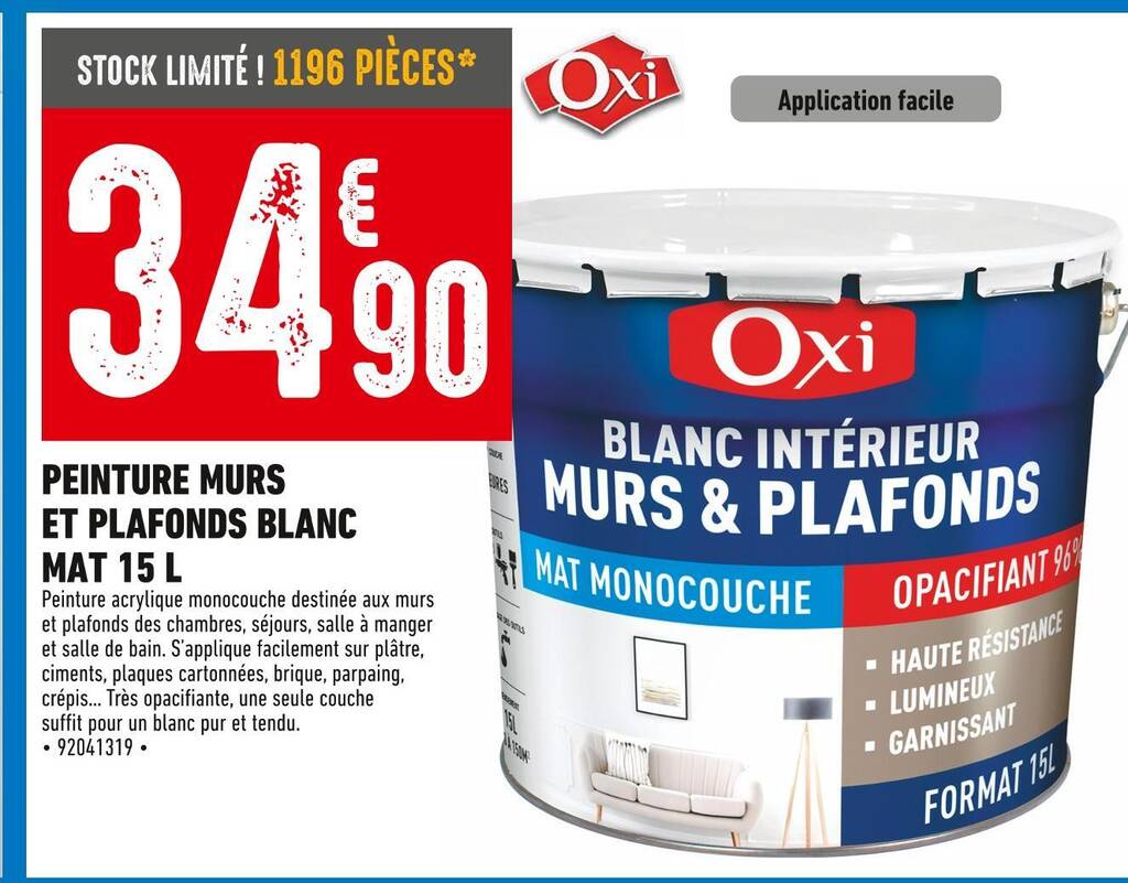 Promo Oxi Peinture Murs Et Plafonds Blanc Mat L Chez Brico Cash