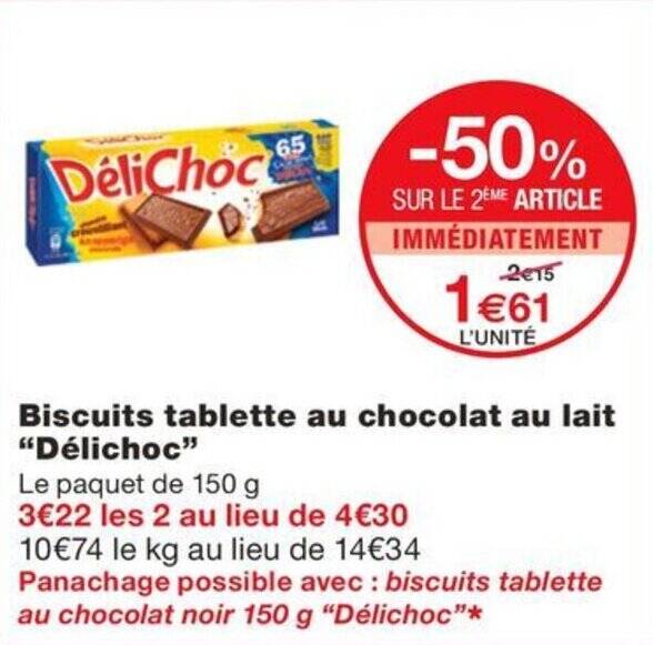 Promo Biscuits Tablette Au Chocolat Au Lait D Lichoc Chez Monoprix