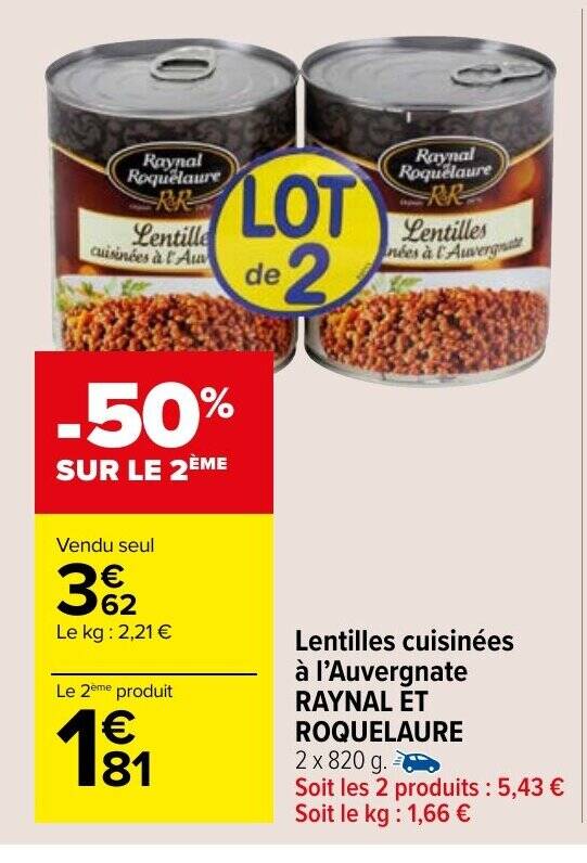 Promo Lentilles Cuisin Es L Auvergnate Raynal Et Roquelaure Chez