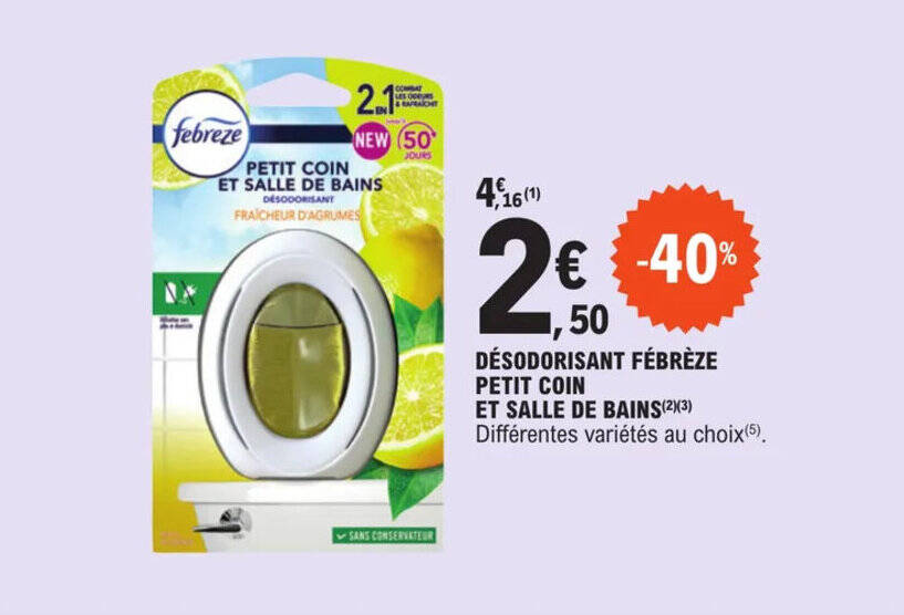 Promo DÉSODORISANT FÉBRÈZE PETIT COIN ET SALLE DE BAINS ² ³ chez E