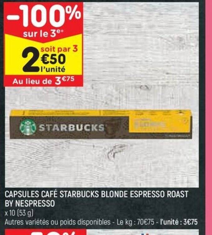 Promo Capsules Caf Starbucks Blonde Espresso Roast By Nespresso Chez