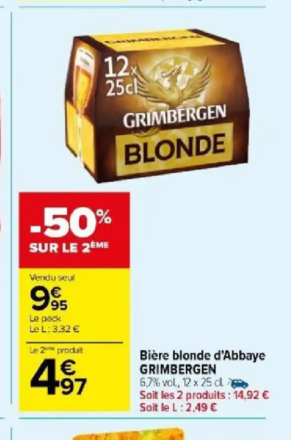 Promo Bière blonde d Abbaye GRIMBERGEN chez Carrefour Market