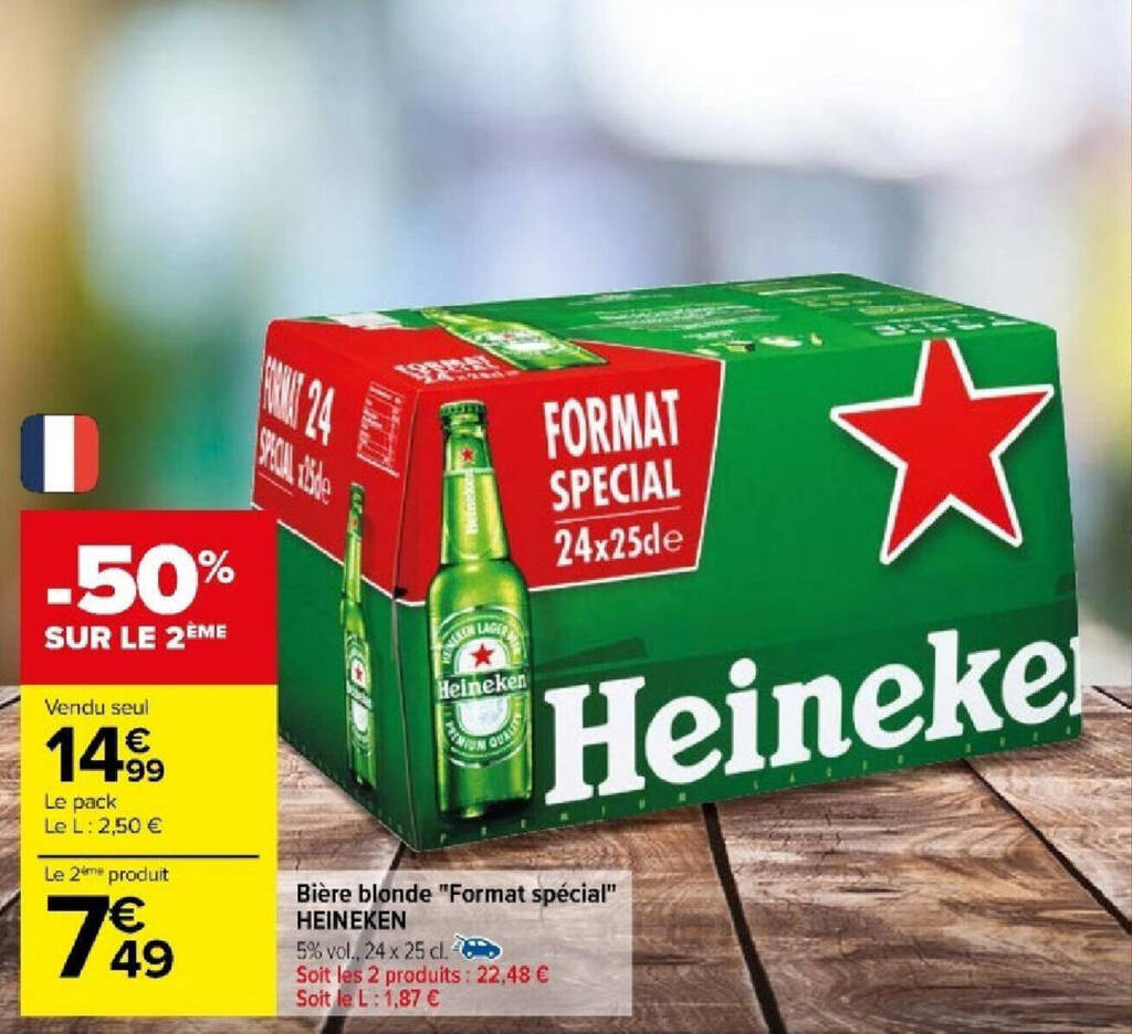 Promo Bière blonde Format spécial HEINEKEN chez Carrefour