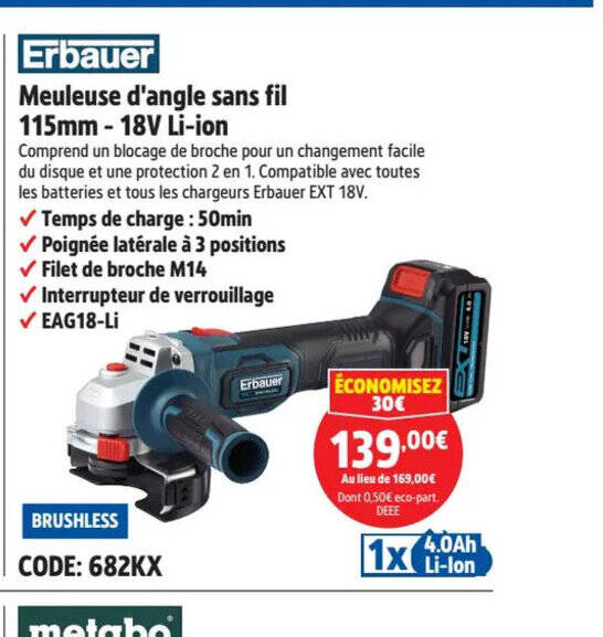 Promo Meuleuse D Angle Sans Fil 115mm 18V Li Ion Chez Screwfix