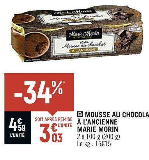 Promo Marie Morin Mousse Au Chocolat Lancienne Chez Spar