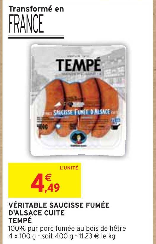 Promo Temp V Ritable Saucisse Fum E D Alsace Cuite Chez Intermarch