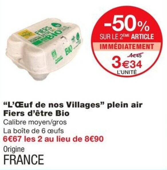 Promo L Uf De Nos Villages Plein Air Fiers D Tre Bio Chez Monoprix