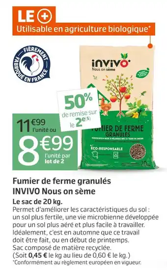 Promo INVIVO Nous on sème Fumier de ferme granulés chez Jardiland