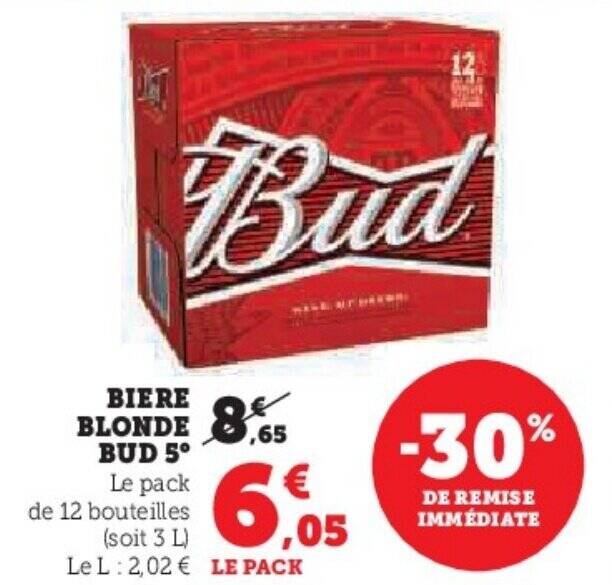 Promo BIERE BLONDE BUD 5 Chez Super U