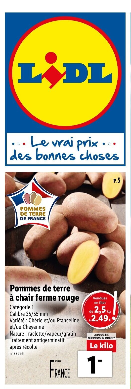 Promo Pommes De Terre A Chair Ferme Rouge Chez Lidl