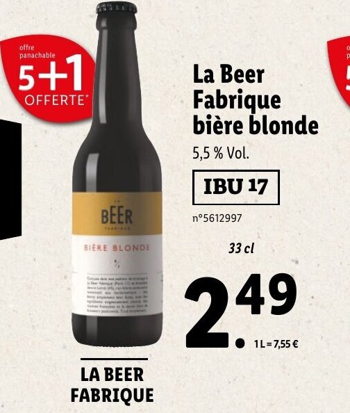 Promo La Beer Fabrique Biére Blonde chez Lidl