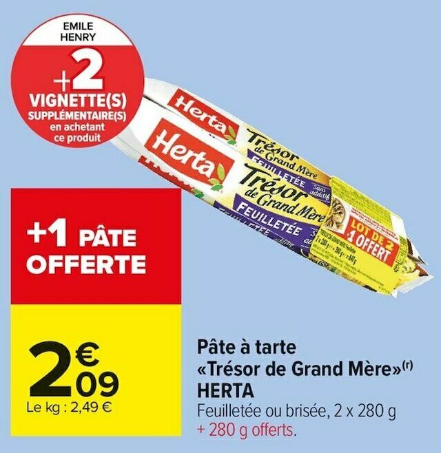 Promo Herta P Te Tarte Tr Sor De Grand M Re Chez Carrefour Market