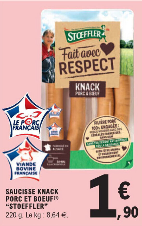 Promo Saucisse Knack Porc Et Boeuf Stoeffler Chez E Leclerc