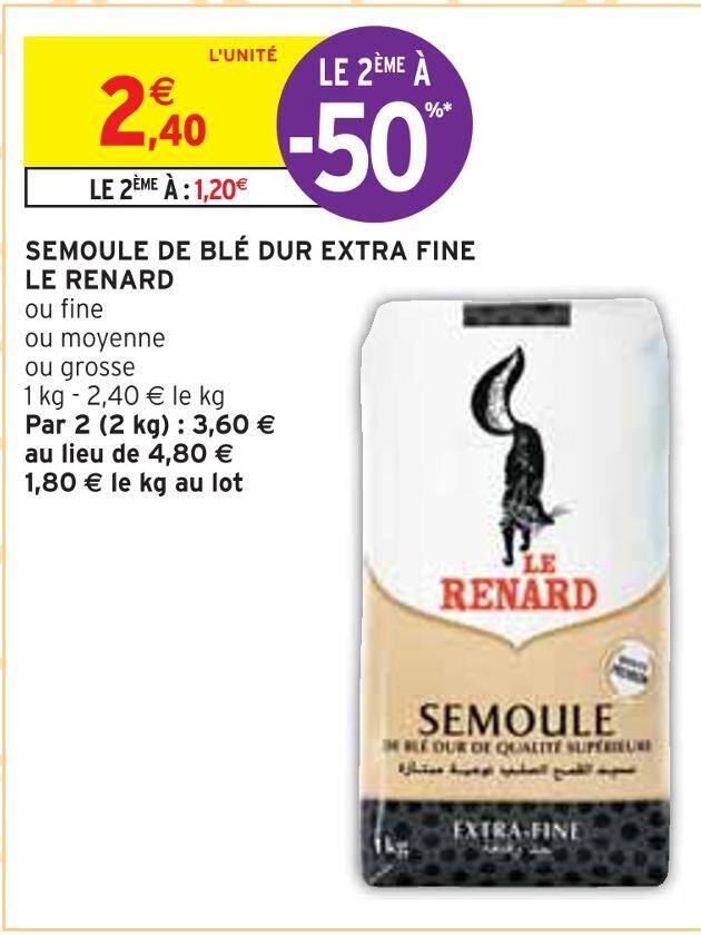 Promo Le Renard Semoule De Bl Dur Extra Fine Chez Intermarch