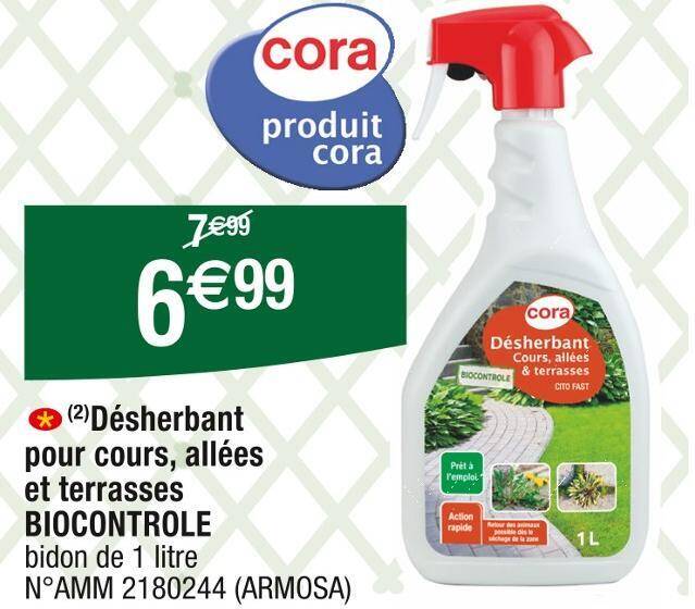 Promo CORA 2 Désherbant pour cours allées et terrasses BIOCONTROLE