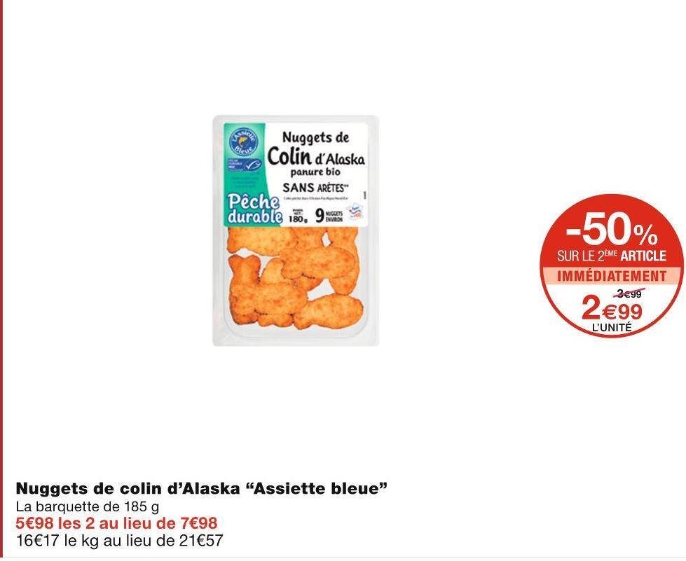 Promo Assiette Bleue Nuggets De Colin DAlaska Chez Monoprix