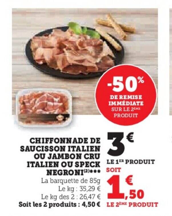 Promo Chiffonnade De Saucisson Italien Ou Jambon Cru Italien Ou Speck