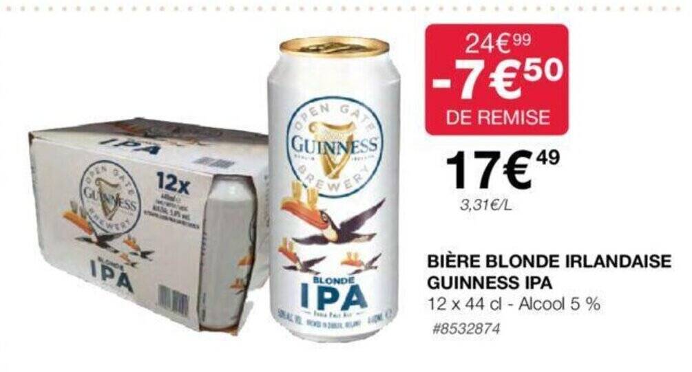 Promo BIÈRE BLONDE IRLANDAISE GUINNESS IPA chez Costco