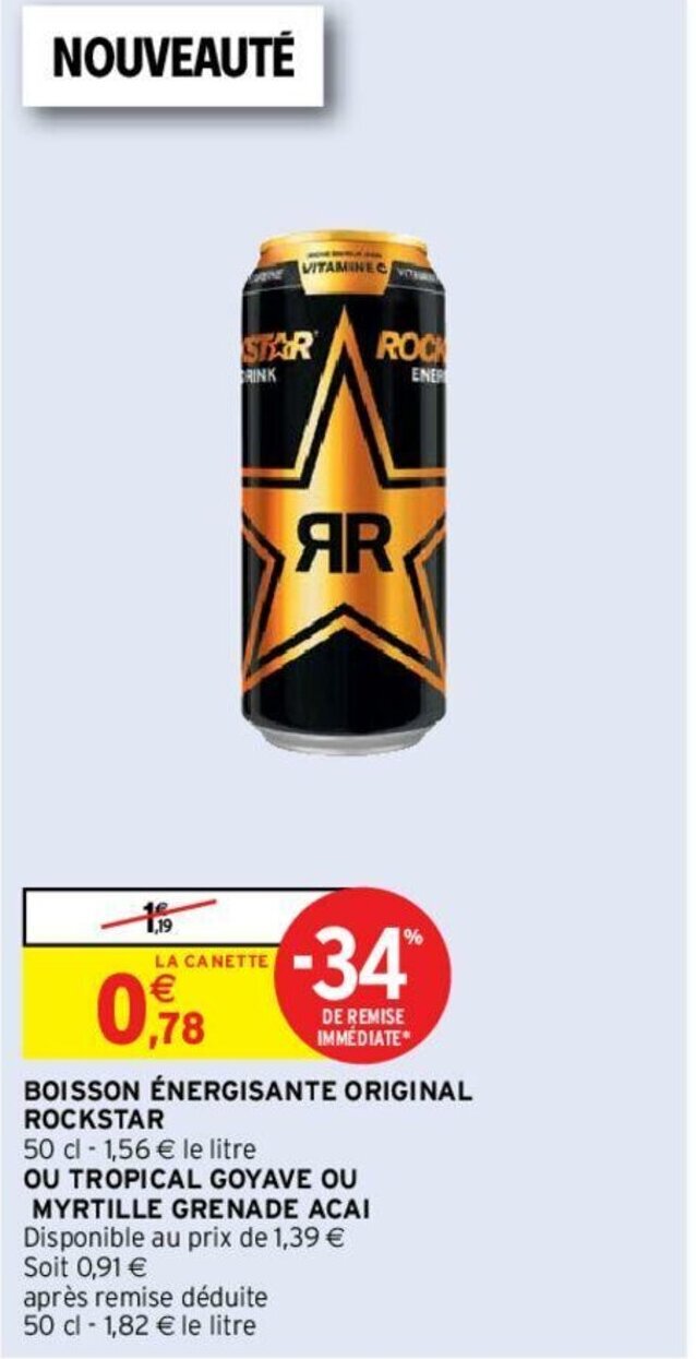 Promo Boisson Nergisante Original Rockstar Chez Intermarch