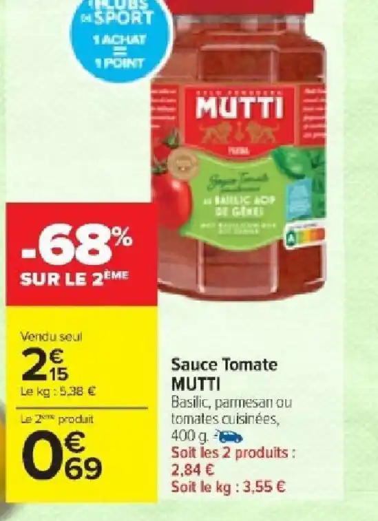 Promo Sauce Tomate Mutti Chez Carrefour Market