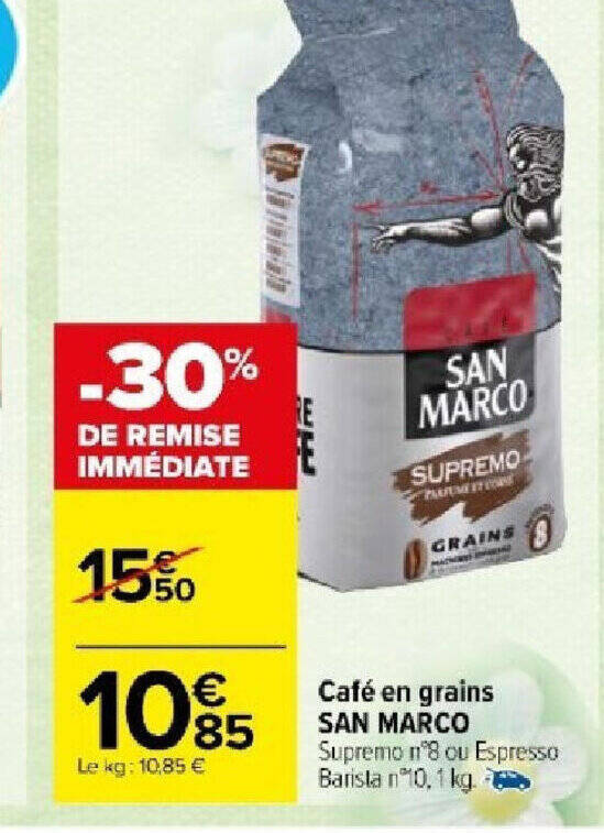 Promo Café en grains SAN MARCO chez Carrefour Market