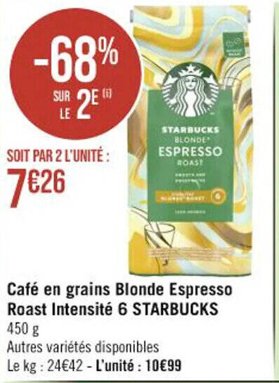 Promo Caf En Grains Blonde Espresso Roast Intensit Starbucks G