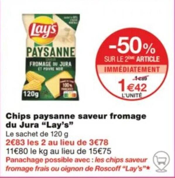 Promo Chips Paysanne Saveur Fromage Du Jura Lay S Chez Monoprix