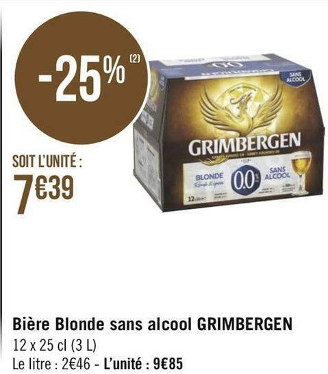 Promo Grimbergen bière blonde sans alcool chez Géant