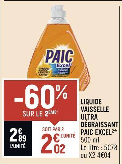 Promo Paic Liquide Vaisselle Ultra D Graissant Excel Chez Spar