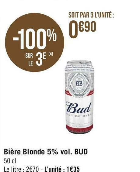 Promo Bud bière blonde 5 vol chez Géant