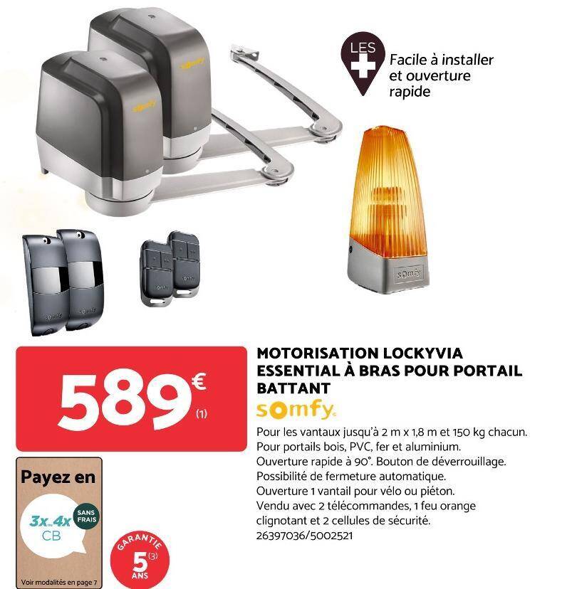 Promo somfy MOTORISATION LOCKYVIA ESSENTIAL À BRAS POUR PORTAIL BATTANT