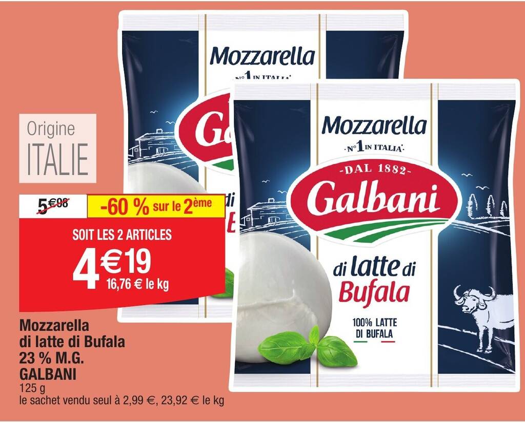 Promo Mozzarella Di Latte Di Bufala M G Galbani Chez Migros