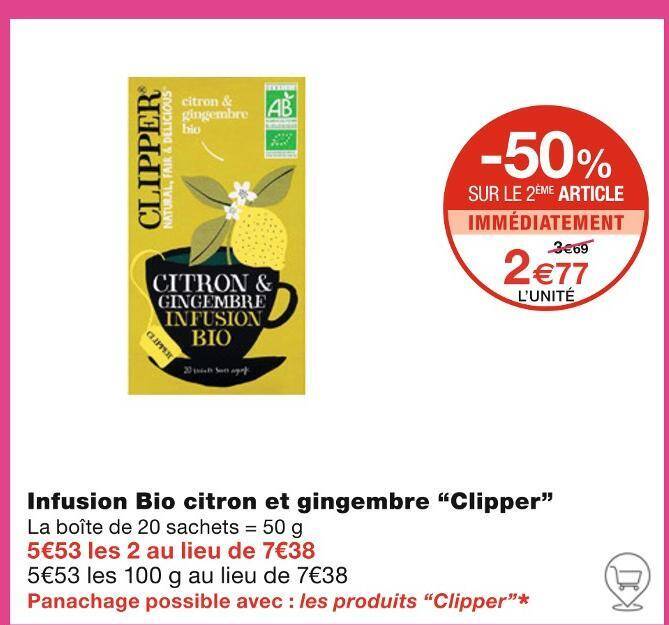 Promo Clipper Infusion Bio Citron Et Gingembre Chez Monoprix