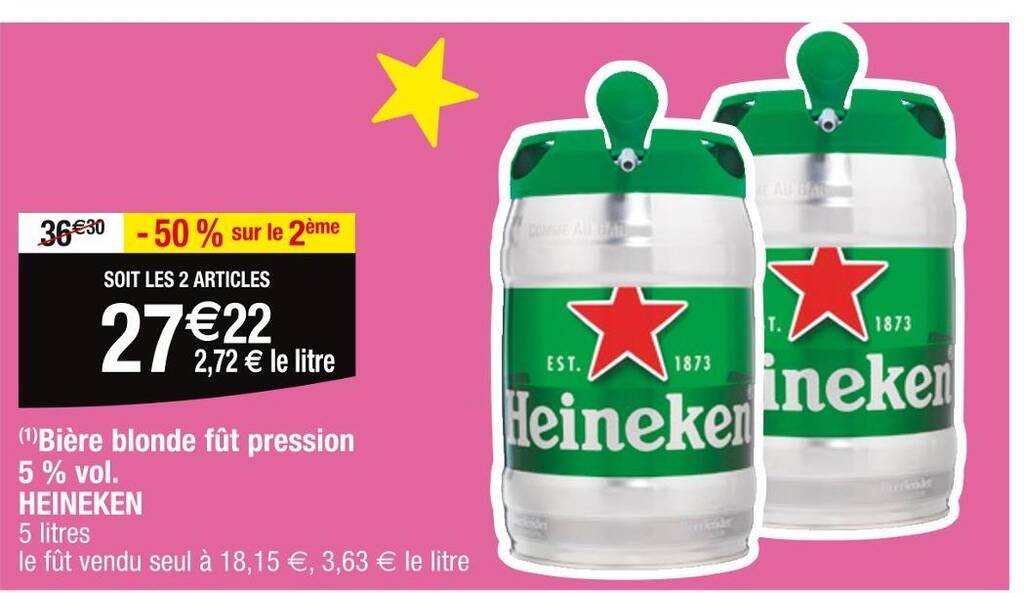 Promo HEINEKEN Bière blonde fût pression chez Cora