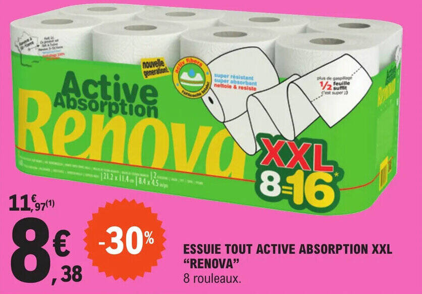 Promo Essuie Tout Active Absorption Xxl Renova Chez E Leclerc