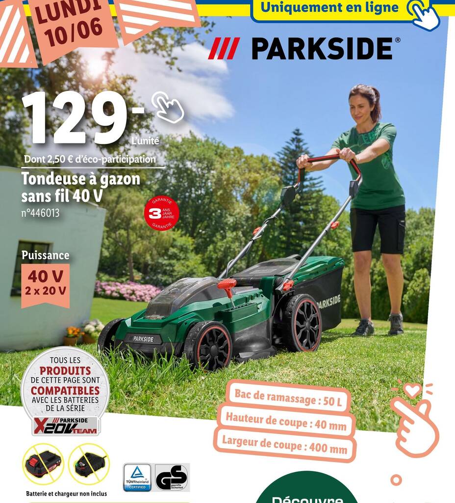 Promo Parkside Tondeuse Gazon Sans Fil V Chez Lidl