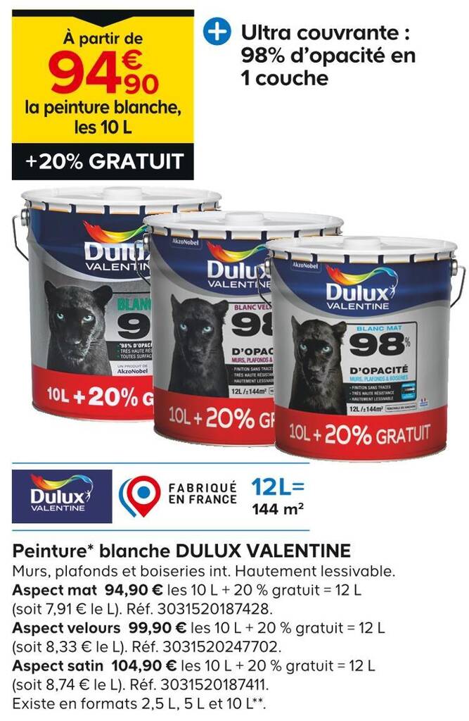 Promo DULUX VALENTINE Peinture Blanche Chez Castorama