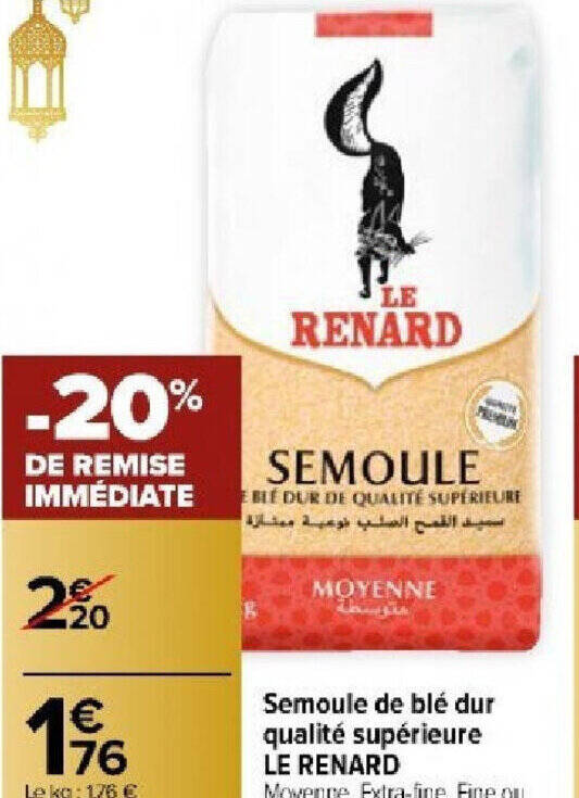 Promo Semoule de blé dur qualité supérieure LE RENARD chez Carrefour Market