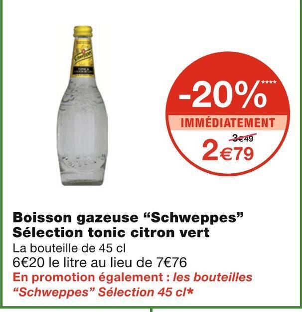 Promo Schweppes Boisson gazeuse Sélection tonic citron vert chez Monoprix