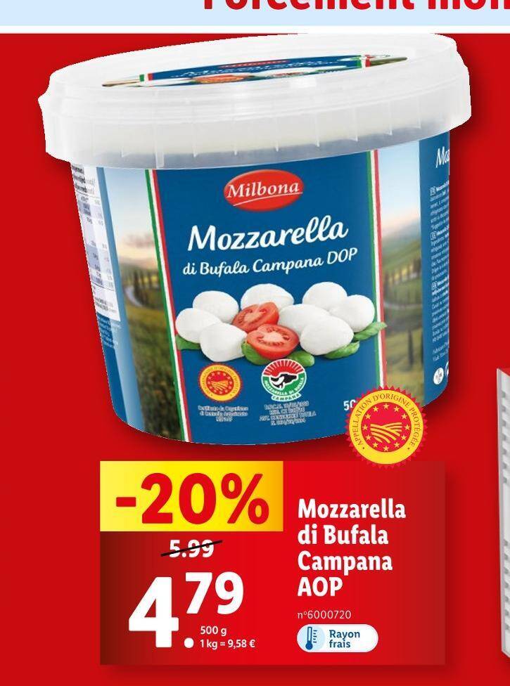 Promo Milbona Mozzarella Di Bufala Campana Aop Chez Lidl