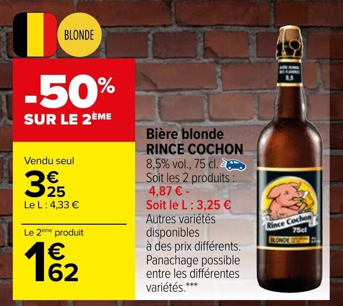 Promo Bière blonde RINCE COCHON chez Carrefour