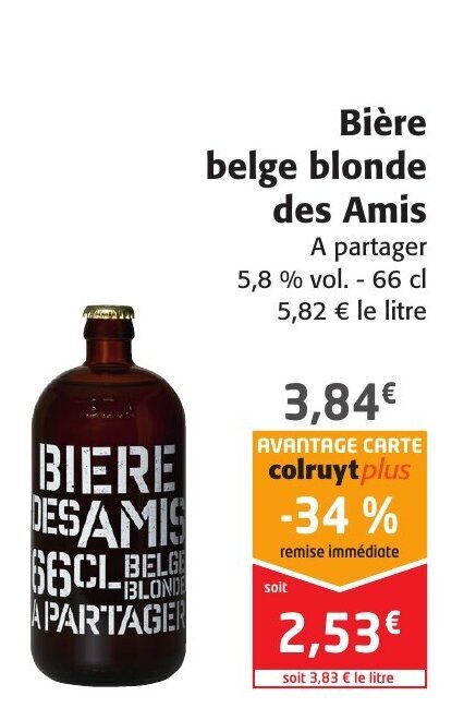 Promo Bière Belge Blonde Des Amis chez Colruyt