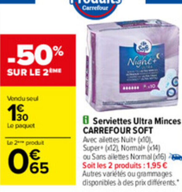 Promo Serviettes Ultra Minces Carrefour Soft Chez Carrefour