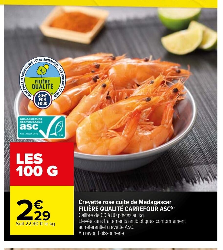 Promo Crevette Rose Cuite De Madagascar Fili Re Qualit Carrefour Asc