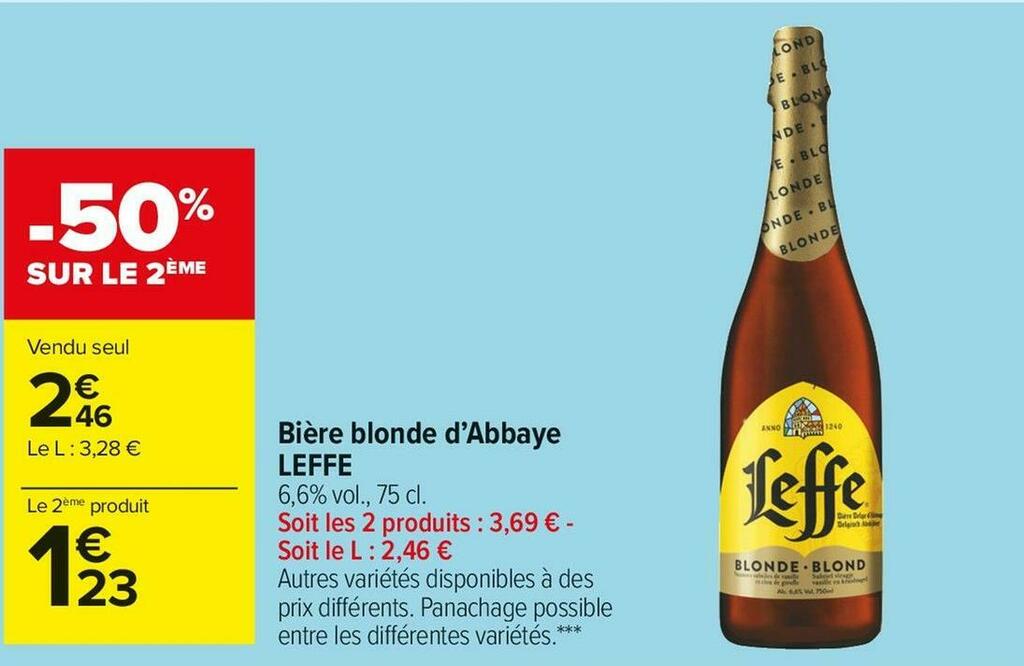 Promo Leffe bière blonde dabbaye chez Carrefour Market