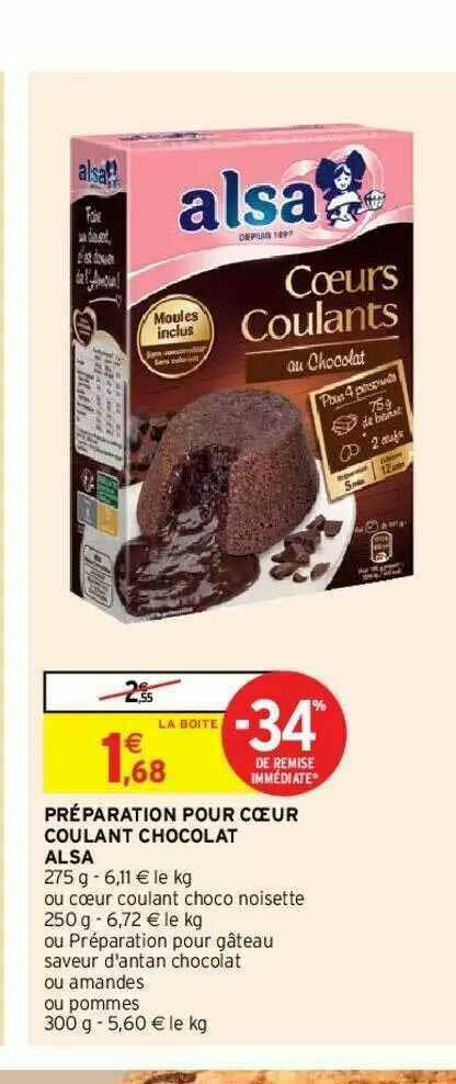 Promo Pr Paration Pour C Ur Coulant Chocolat Alsa Chez Intermarch Hyper