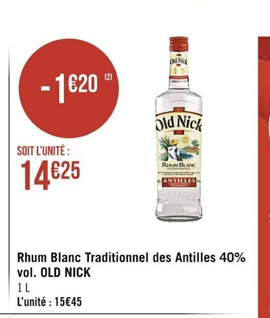 Promo Rhum Blanc Traditionnel Des Antilles Vol Old Nick Chez