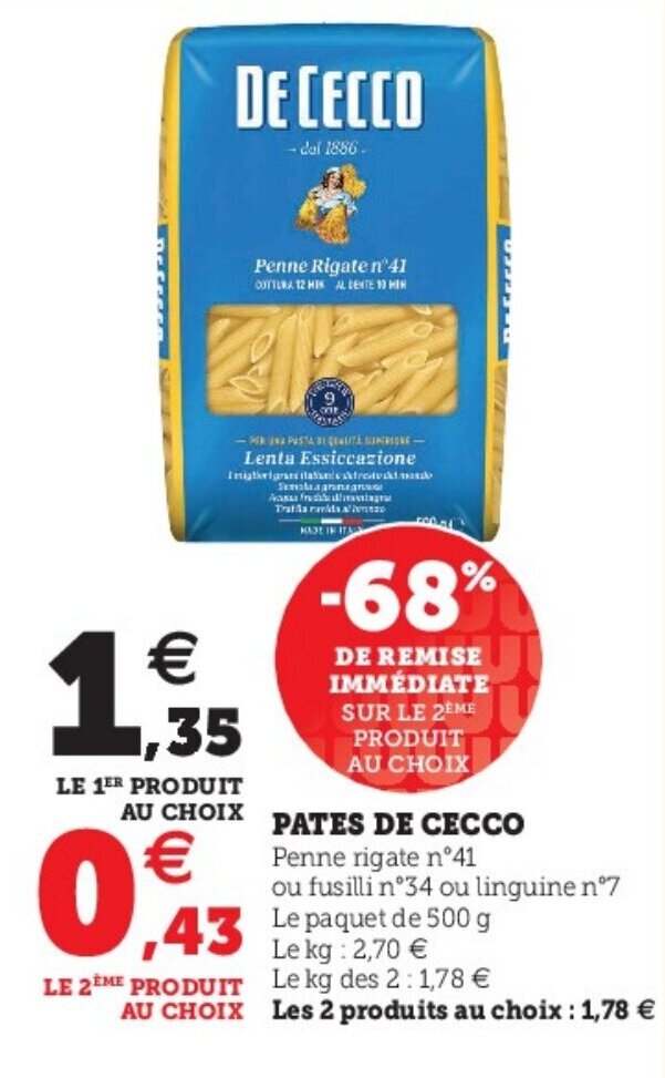 Promo Pates De Cecco Chez Super U