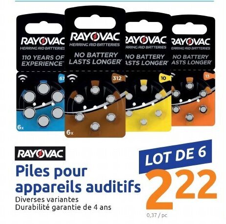 Promo Rayovac Piles Pour Appareils Auditifs Chez Action