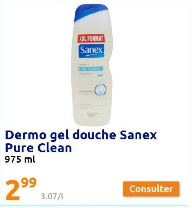 Promo Dermo Gel Douche Sanex Pure Clean Chez Action